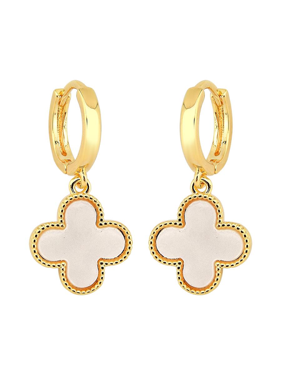 Argola Trevo Incolor Banhado a Ouro