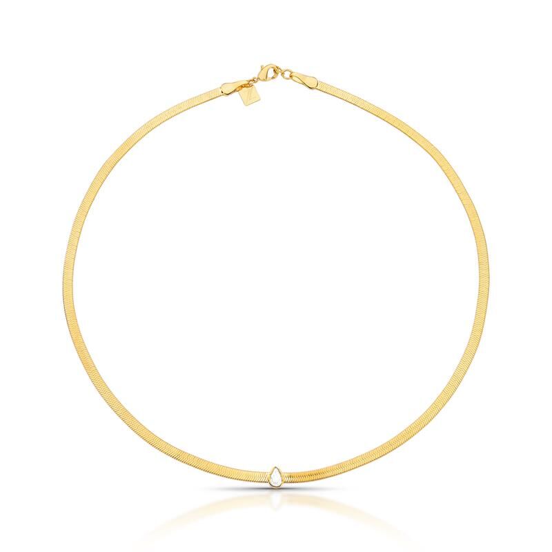 CHOKER LAMINADA COM CRISTAL DE GOTA BANHADO A OURO