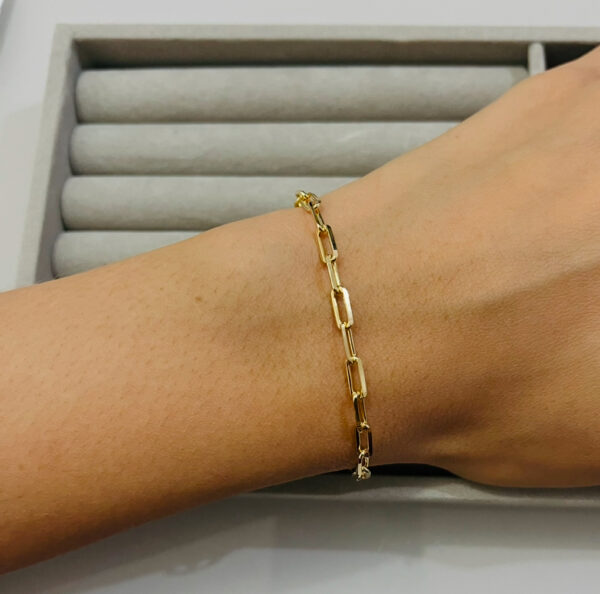 PULSEIRA COM ELOS RETANGULARES LISOS BANHADA A OURO - Imagem 2