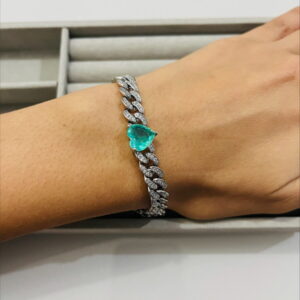 PULSEIRA COM CRISTAL TURMALINA DE CORAÇÃO BANHADA A RÓDIO