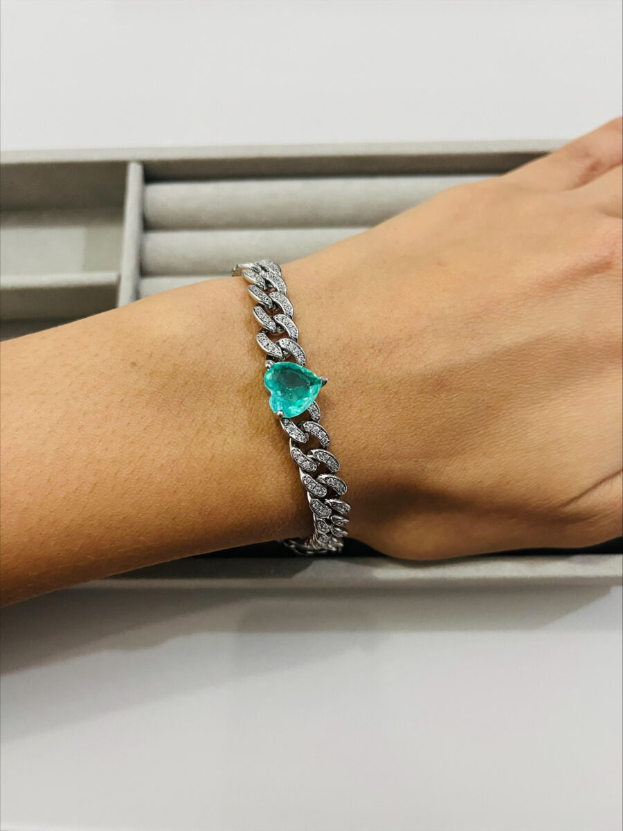 PULSEIRA COM CRISTAL TURMALINA DE CORAÇÃO BANHADA A RÓDIO