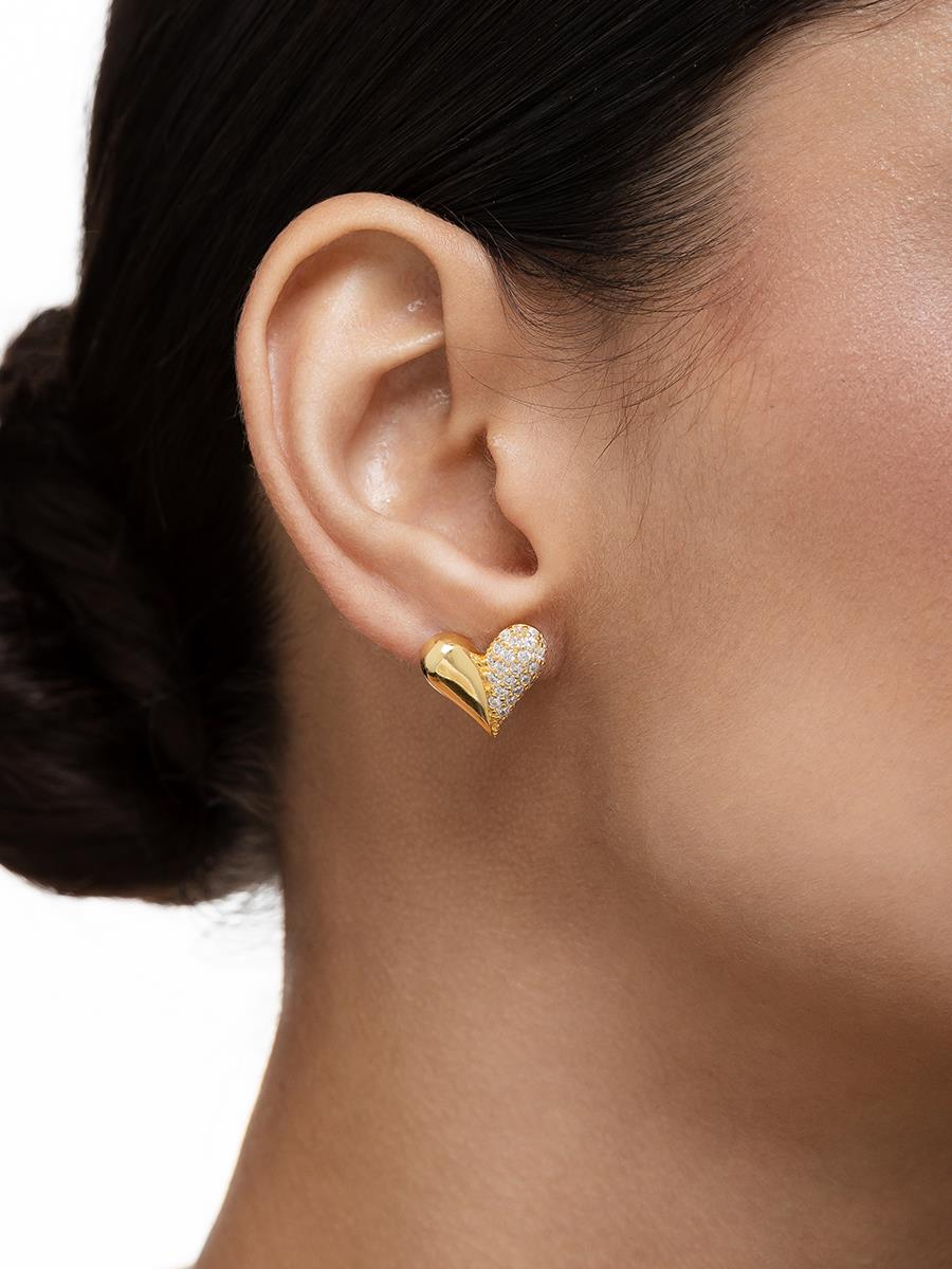 Brinco Coração Liso e Cravejado | Banhado a Ouro