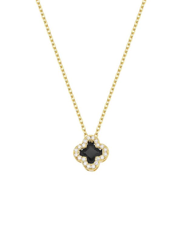 Colar Trevo Cravejado Preto | Banhado a Ouro
