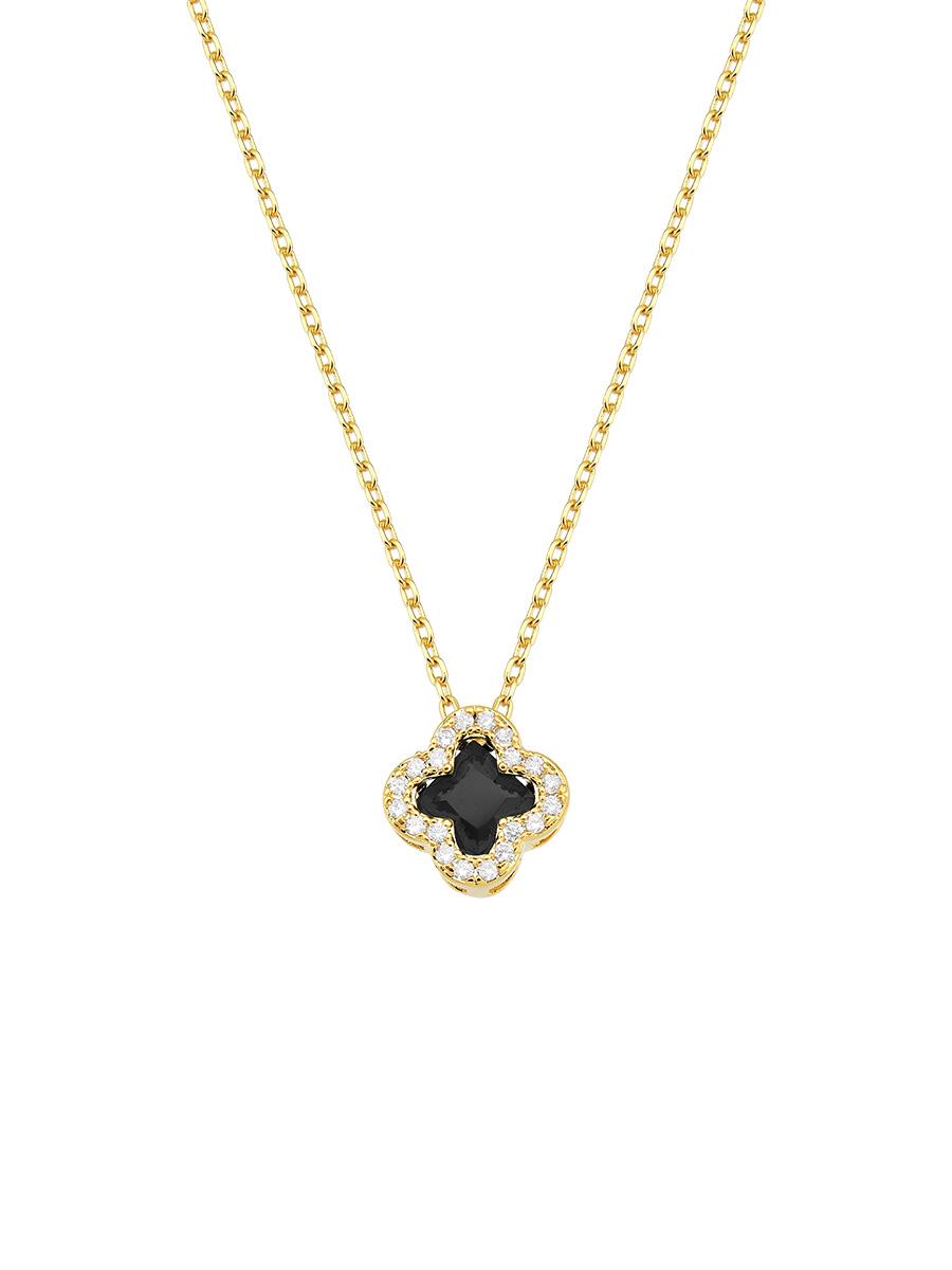 Colar Trevo Cravejado Preto | Banhado a Ouro