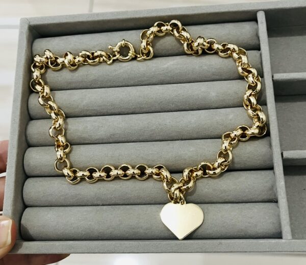 CORRENTE COM PINGENTE DE CORAÇÃO LISO BANHADA A OURO - Imagem 2