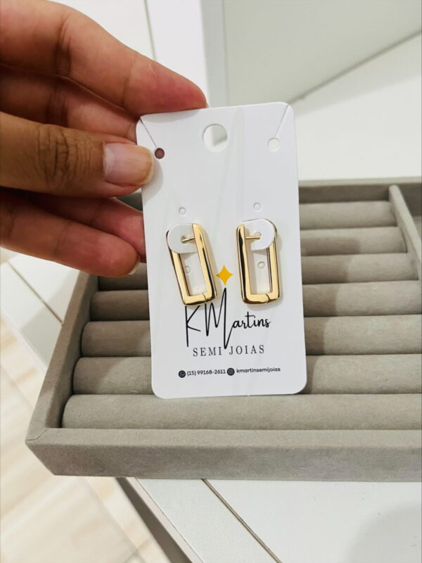 ARGOLA RETANGULAR LISA BANHADA A OURO - Imagem 2