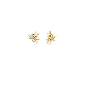 BRINCO DE ESTRELAS LISA E CRAVEJADAS BANHADO A OURO