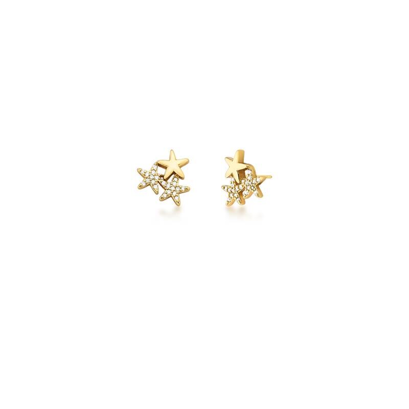 BRINCO DE ESTRELAS LISA E CRAVEJADAS BANHADO A OURO