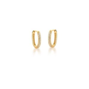 ARGOLA OVAL TRÊS FILEIRAS COM ZIRCÔNIAS BRANCAS BANHADA A OURO
