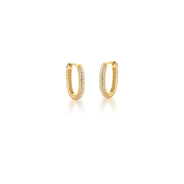 ARGOLA OVAL TRÊS FILEIRAS COM ZIRCÔNIAS BRANCAS BANHADA A OURO
