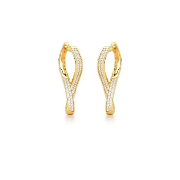 ARGOLA CURVA CRAVEJADA DE ZIRCÔNIAS BANHADA A OURO