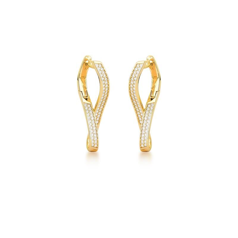 ARGOLA CURVA CRAVEJADA DE ZIRCÔNIAS BANHADA A OURO