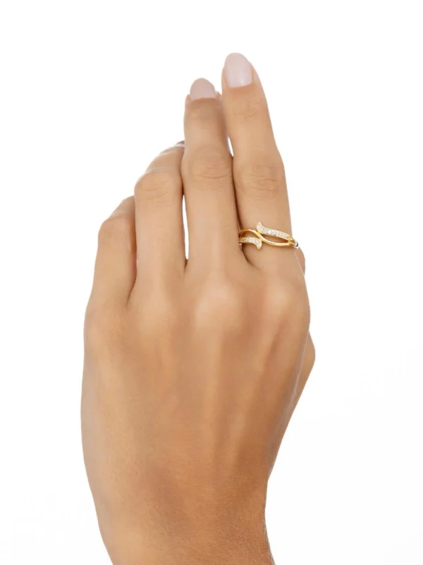 Anel Onda Lisa e Cravejada | Banhado a Ouro - Imagem 3