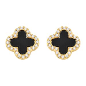 Brinco Trevo Cravejado Preto | Banhado a Ouro