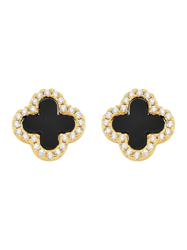 Brinco Trevo Cravejado Preto | Banhado a Ouro
