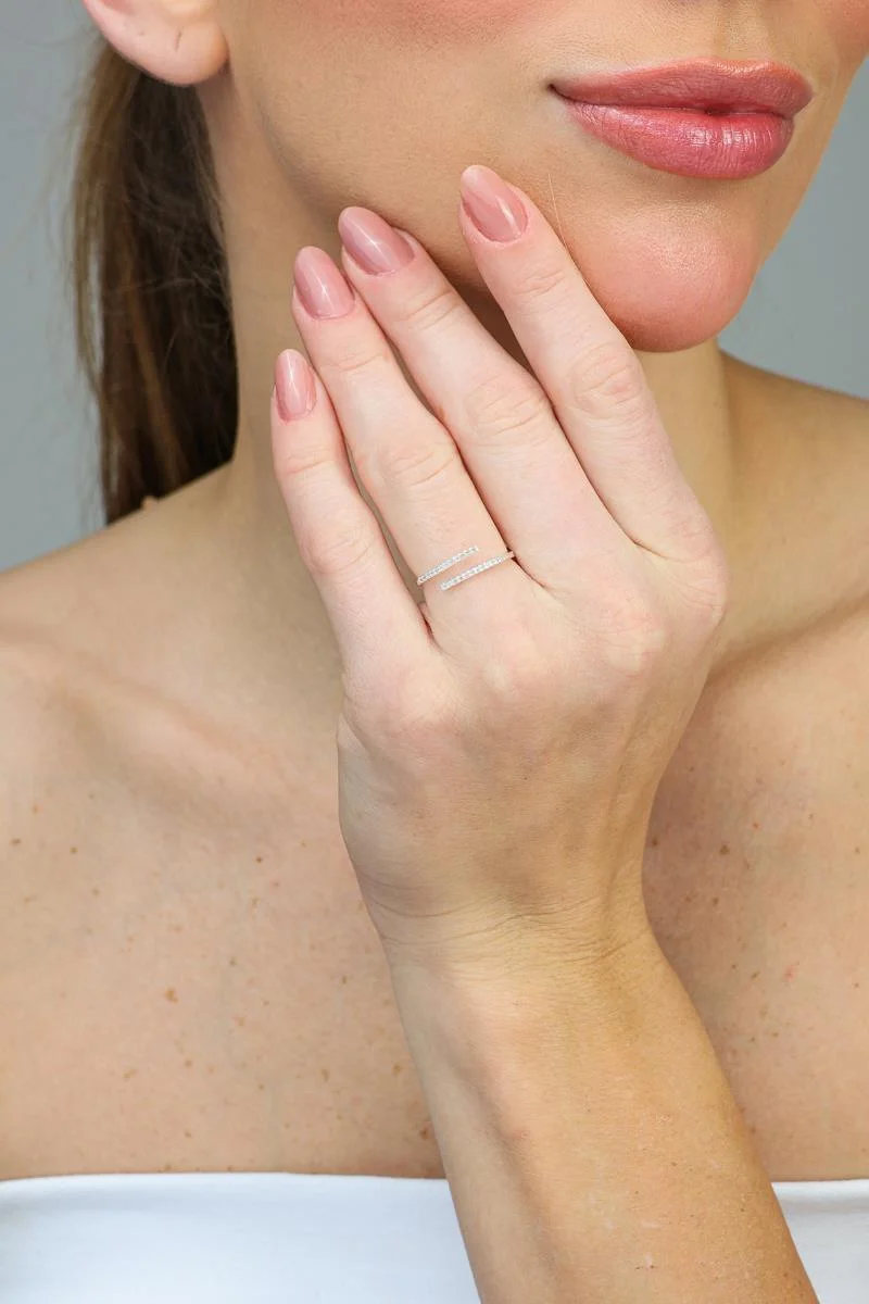 Anel Aberto Cravejado | Prata 925 Tam 18