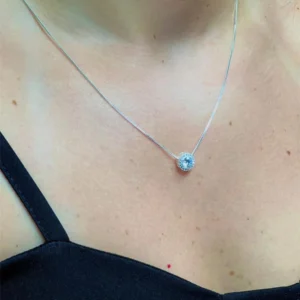 Colar Ponto De Luz Borda Cravejada | Banho De Prata