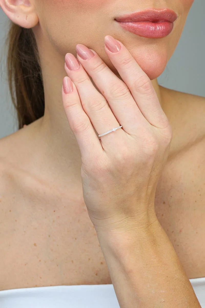 Anel Solitário Cravejado | Prata 925 Tam 15