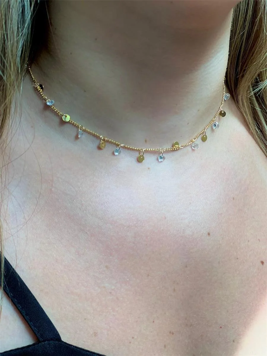 Colar Moedinha Com Zircônia | Banhado a Ouro - Imagem 2