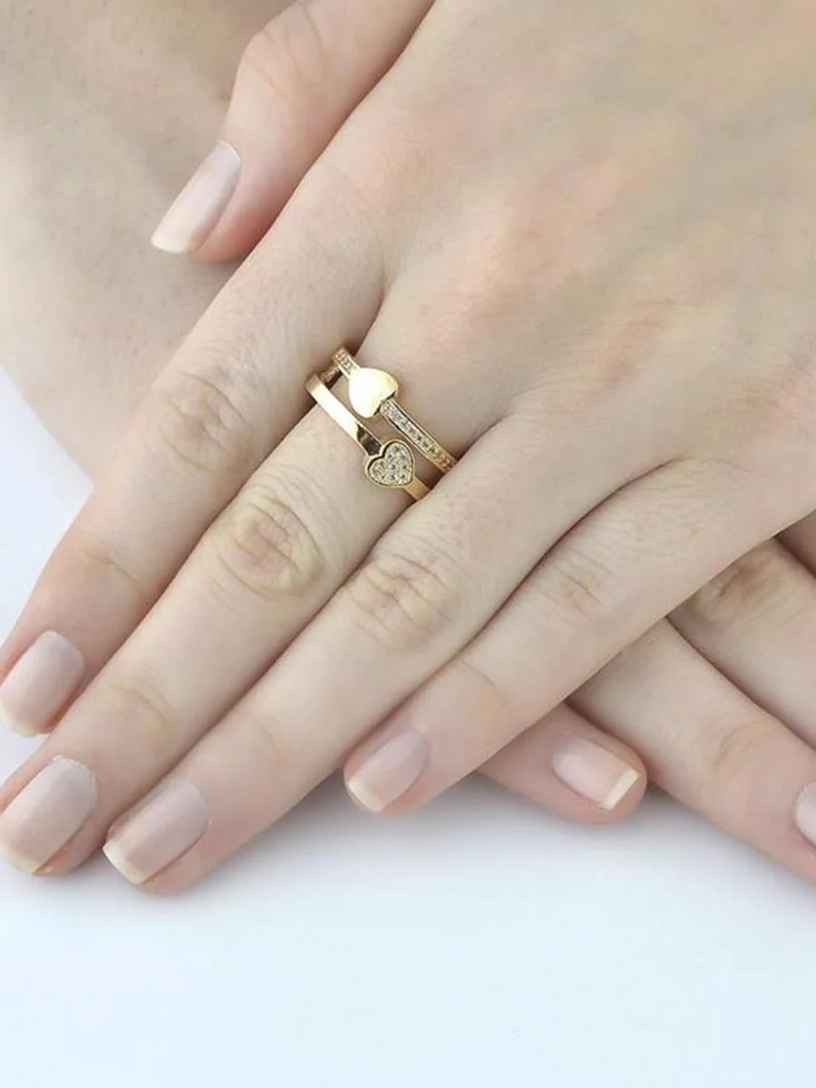 Anel Duplo Corações | Banhado a Ouro