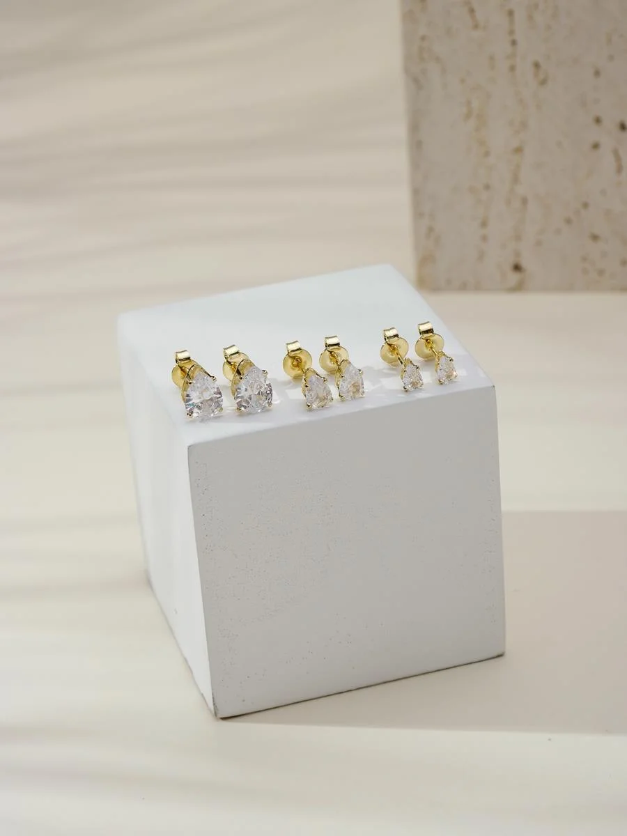 Trio Ponto de Luz Gota Incolor | Banhado a Ouro