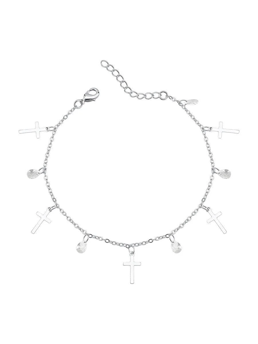 Pulseira Cruz Com Ponto De Luz | Banho De Prata - Imagem 2