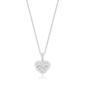 COLAR HEART CRAVEJADO BAGUETADO DIANA - RÓDIO BRANCO CRISTAL