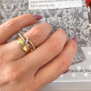 ANEL X CRAVEJADO INSPIRED - OURO/RD BRANCO CRISTAL