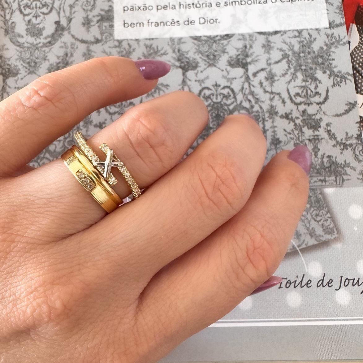 ANEL X CRAVEJADO INSPIRED - OURO/RD BRANCO CRISTAL