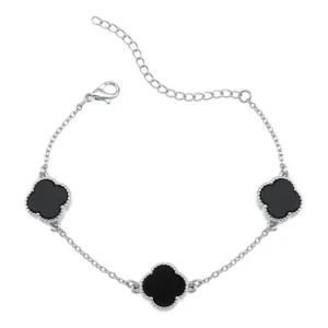 Pulseira Trevo P Preto | Banhado no Ródio Branco