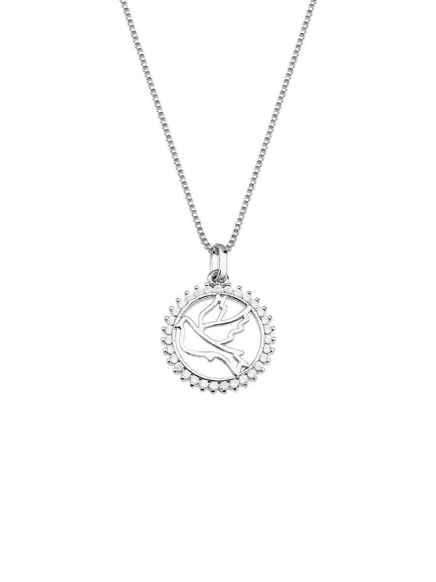 Colar Espirito Santo Cravejado | Banho de Prata