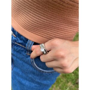 ANEL TRIPLO SOLITÁRIO LUXO GIRASSOL - RÓDIO BRANCO CRISTAL TAM 15