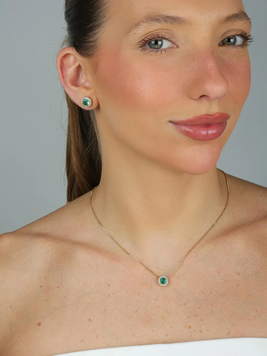 Conjunto Redondo Turmalina | Banhado a Ouro