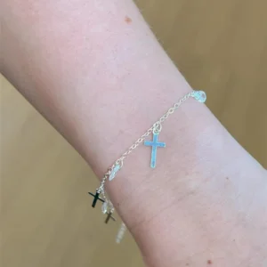 Pulseira Cruz Com Ponto De Luz | Banho De Prata