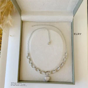 COLAR ELOS CORAÇÃO PREMIUM RÓDIO BRANCO CRISTAL