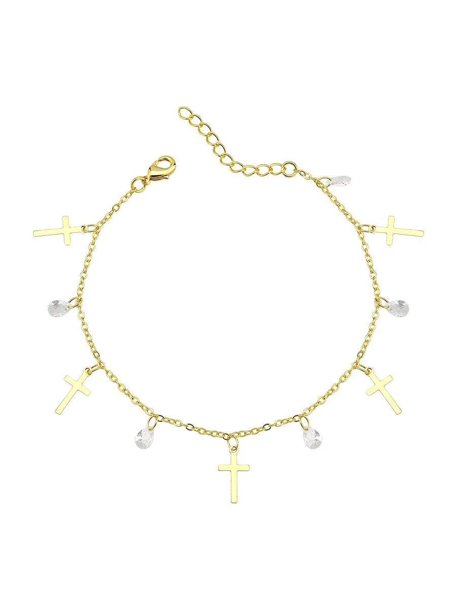 Pulseira Cruz Com Ponto De Luz| Banhado a Ouro