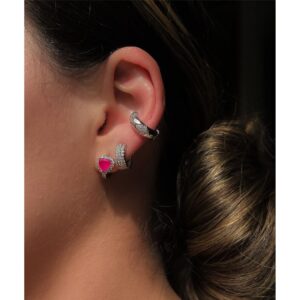 BRINCO ARGOLA BIA 5MM CRAVEJADA GIRASSOL - RÓDIO BRANCO CRISTAL